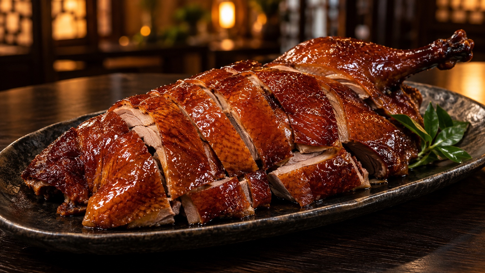 Cantonese roast goose served in a warm modern restaurant